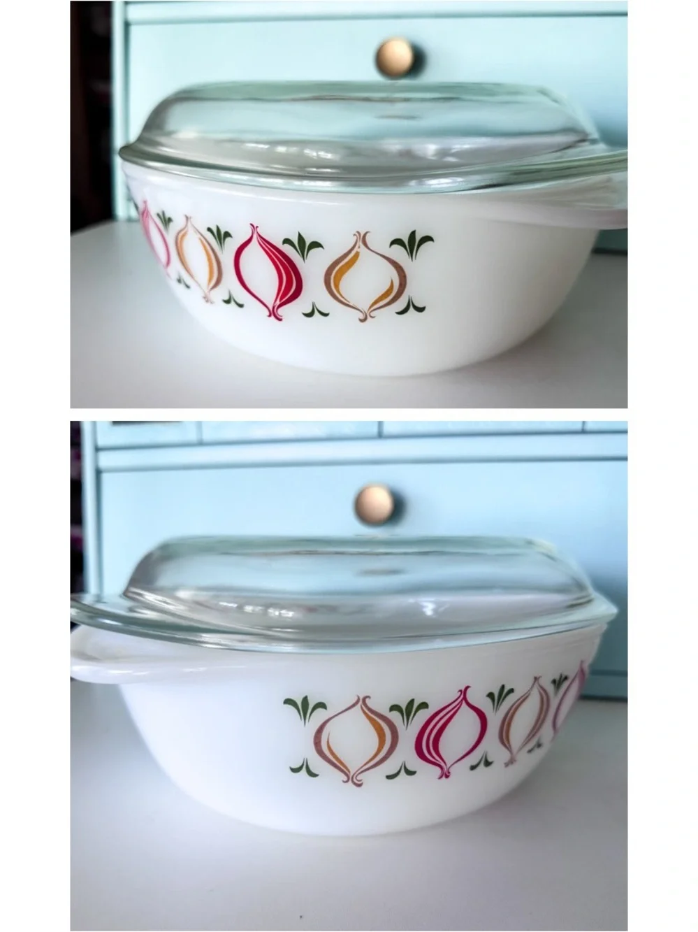 Schott Mainz Jena Glas Opal Onion Casserole Lid Vintage Germany 1960s w/ Box
